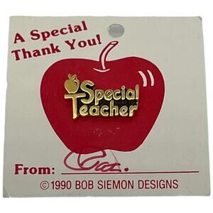 1990s Special Teacher Pin  Gold-Tone & Red Apple, NWT, 0.75" x 0.5"
